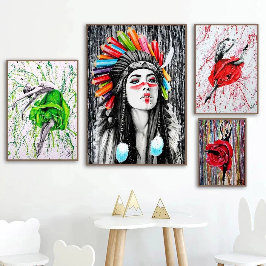 Акварель индийская девушка холст настенный художественный плакат домашний