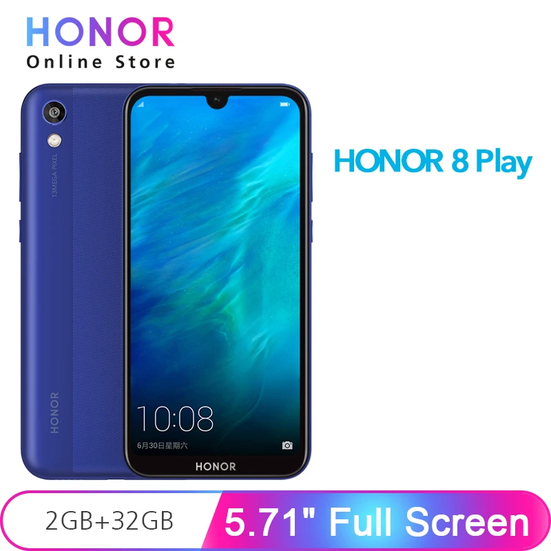 Новинка, Honor 8 Play, 32 Гб ПЗУ, 2 Гб ОЗУ, MT6761, четыре ядра, 13 МП камера, 3020 мАч, 5,71 дюйма, 19:9, полноэкранный смартфон