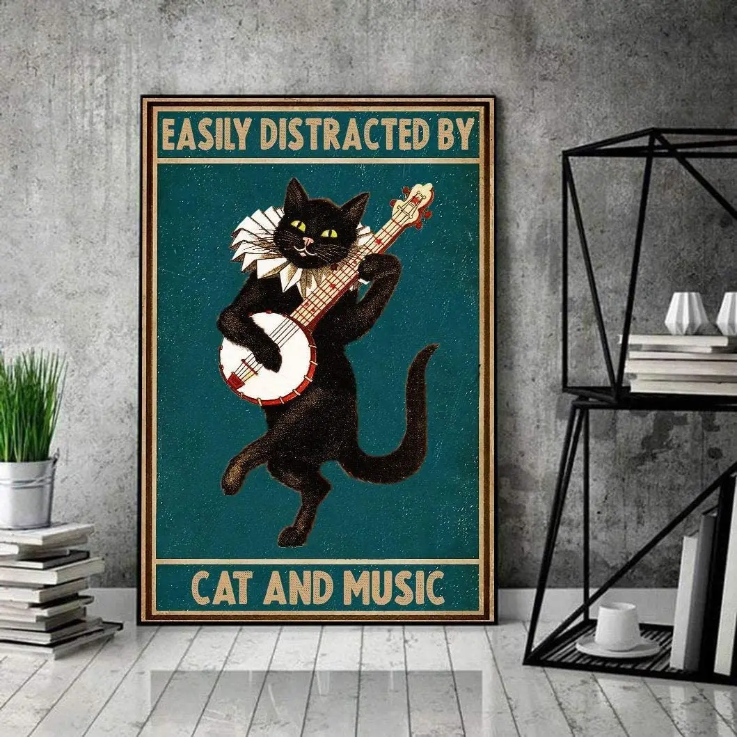 

VinMea Metal Tin Sign,Cat Easily Distracted by Cats and Music, Music Music Lover Gift, Aluminum Sign Wall Art Decor Metal Sign
