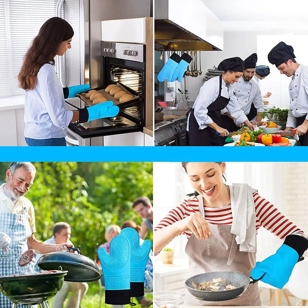 

Термостойкие утолщенные вкладыши, очень длинные, для выпечки, барбекю, держатели для кастрюль, Нескользящие, прихватки для готовки в духовк...