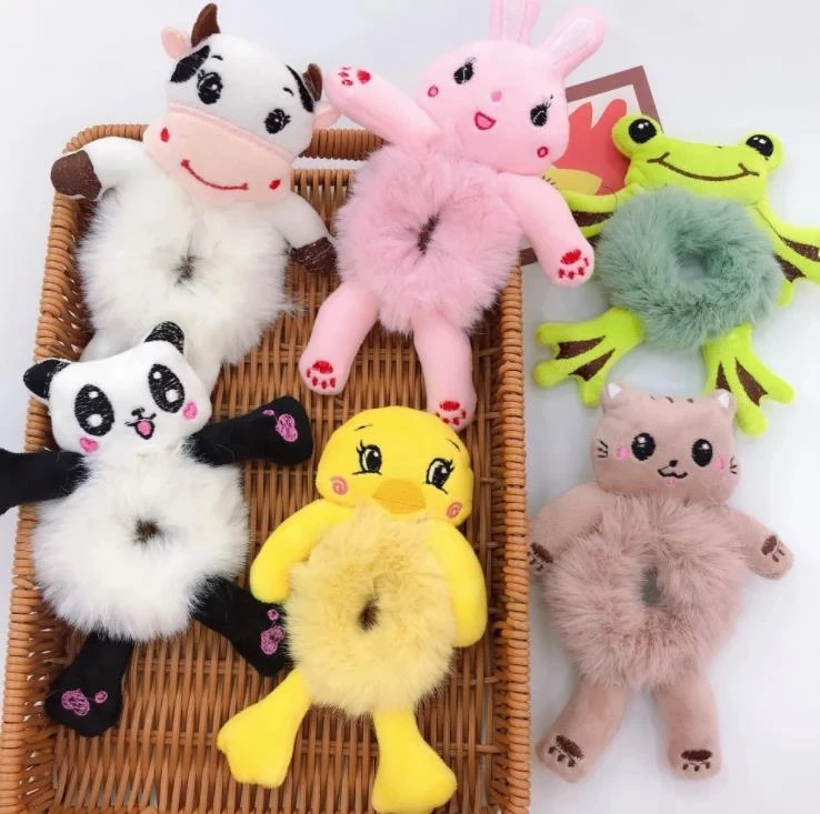 

New Fashion Plush Bear Frog Hair Ties Elastic Hair Band for Women Girls Korea Cute Cartoon Animal Hairwear Hair Accessories