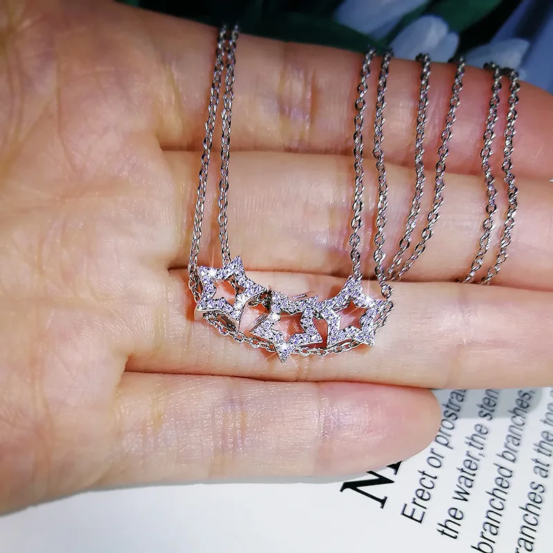 

Fashion New Full Zircon Five-Pointed Star Pendant Necklace 925 Sivler Geometric Cute/Romantic Wedding Engagement Jewelry