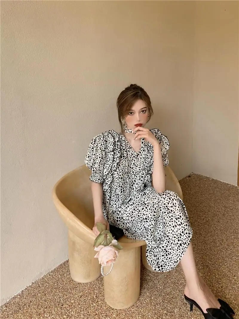 

Firm offers two wear film of French design feeling small leopard small paragraph temperament grows in little dress skirt