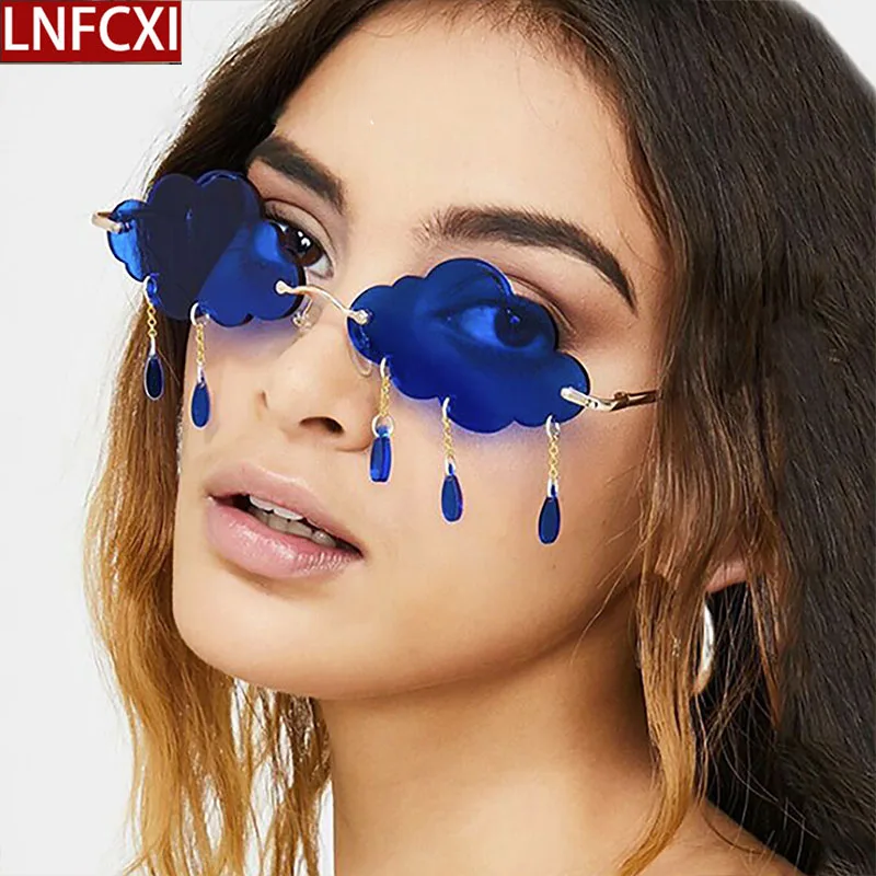 

LNFCXI Fashion Rimless Sunglasses Women Men Vintage Clouds Tassel Steampunk Frameless Punk Sun Glasses Shades UV400 Oculos