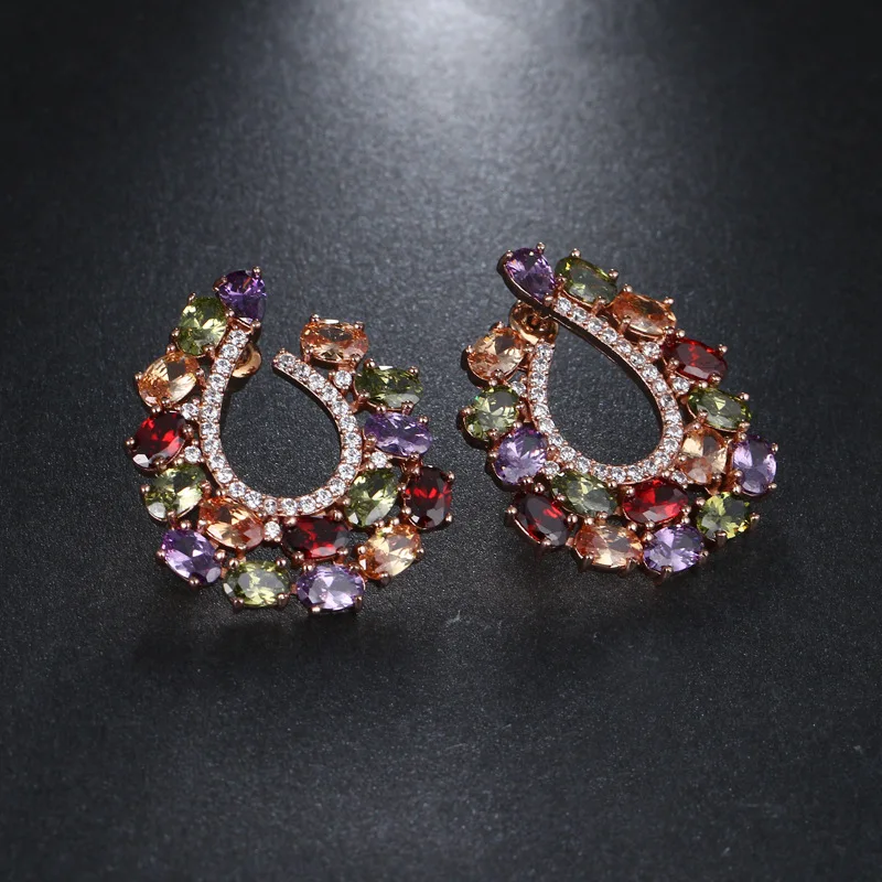 

Brand New High Quality Fashion Women Multi-Color CZ Stud Hoop Earrings Crystal Party Jewelry