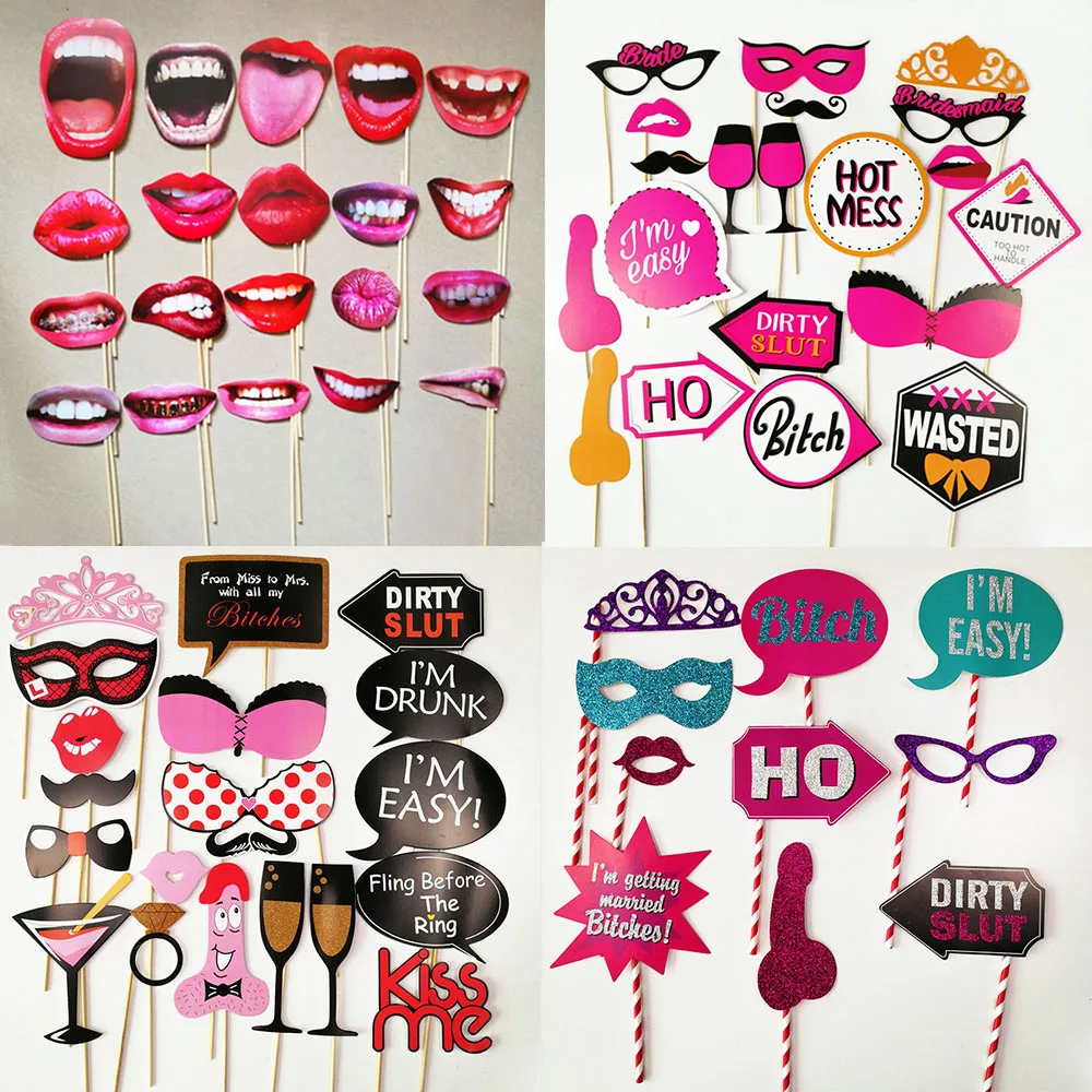 

21PC Bachelor Party Photo Booth Funny Lips Party Mask Bridal Shower Supply Hen Party Supplies Wedding Decoration Photobooth Prop