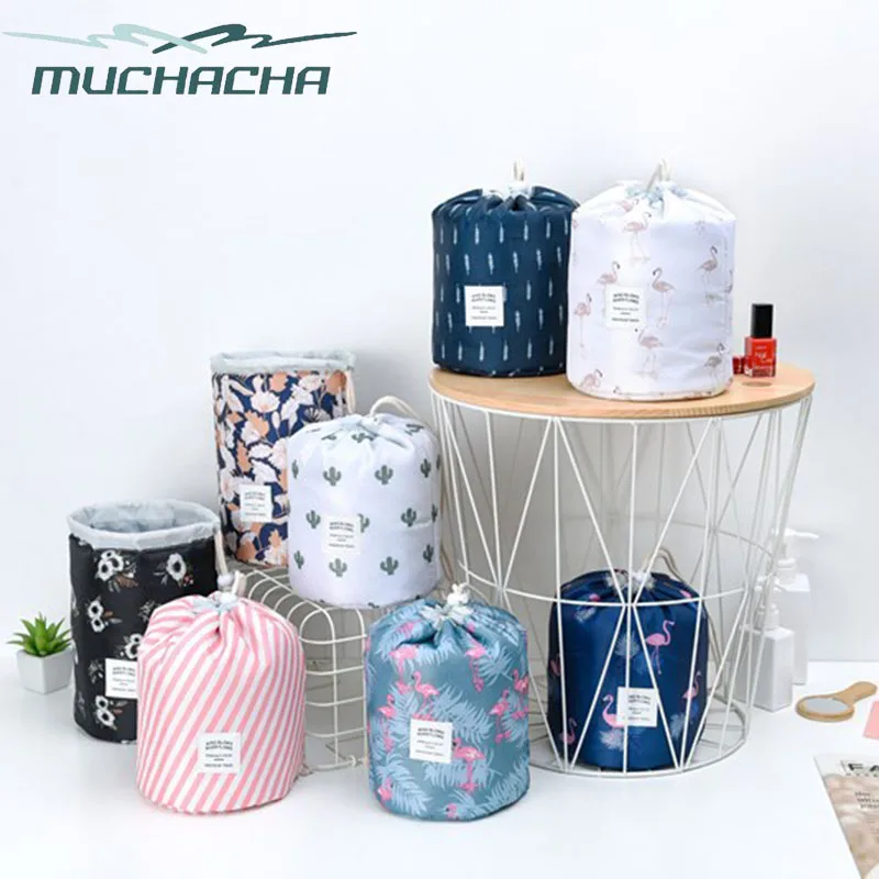 Модная сумка для туалетных принадлежностей на шнурке в форме бочки с принтом