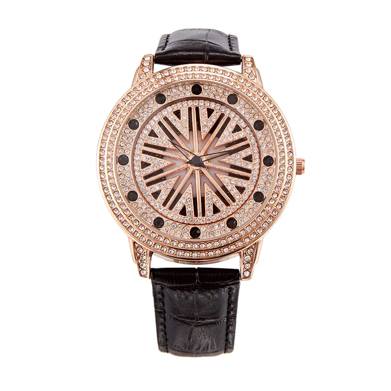Fashion Luxury Women Watch Big Dial Rose Gold Rhinestone Quartz Ladies Wristwatch 360 Degree Rotating Dial Relógio Femino Clock