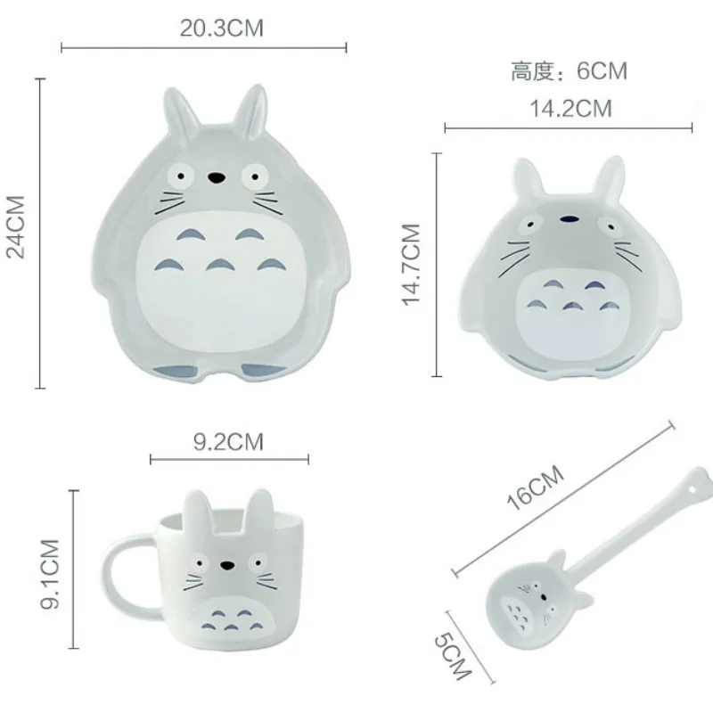 

4pcs Ceramics Dinnerware Bowl Dish Cartoon Rabbit Totoro Gift Kitchen Cooking Tools Accessory Household Tableware Home Decor