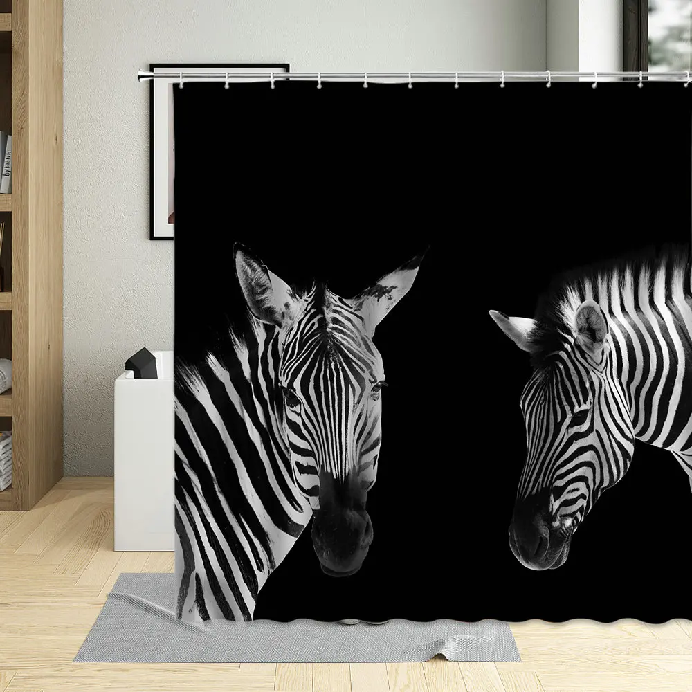 

Zebra Shower Curtain Elephant Horse Black White Animals Stripe Pattern Bathroom Decoration Polyester Cloth Hanging Curtains Sets