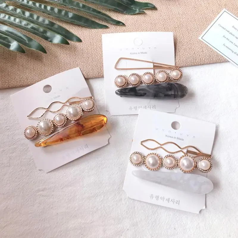 3 шт./компл. металлический жемчужный зажим для волос с мраморным узором боковая