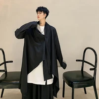 men japan style streetwear gothic irregular windbreaker jacket kimono cardigan male black trench coat outerwear stage clothes