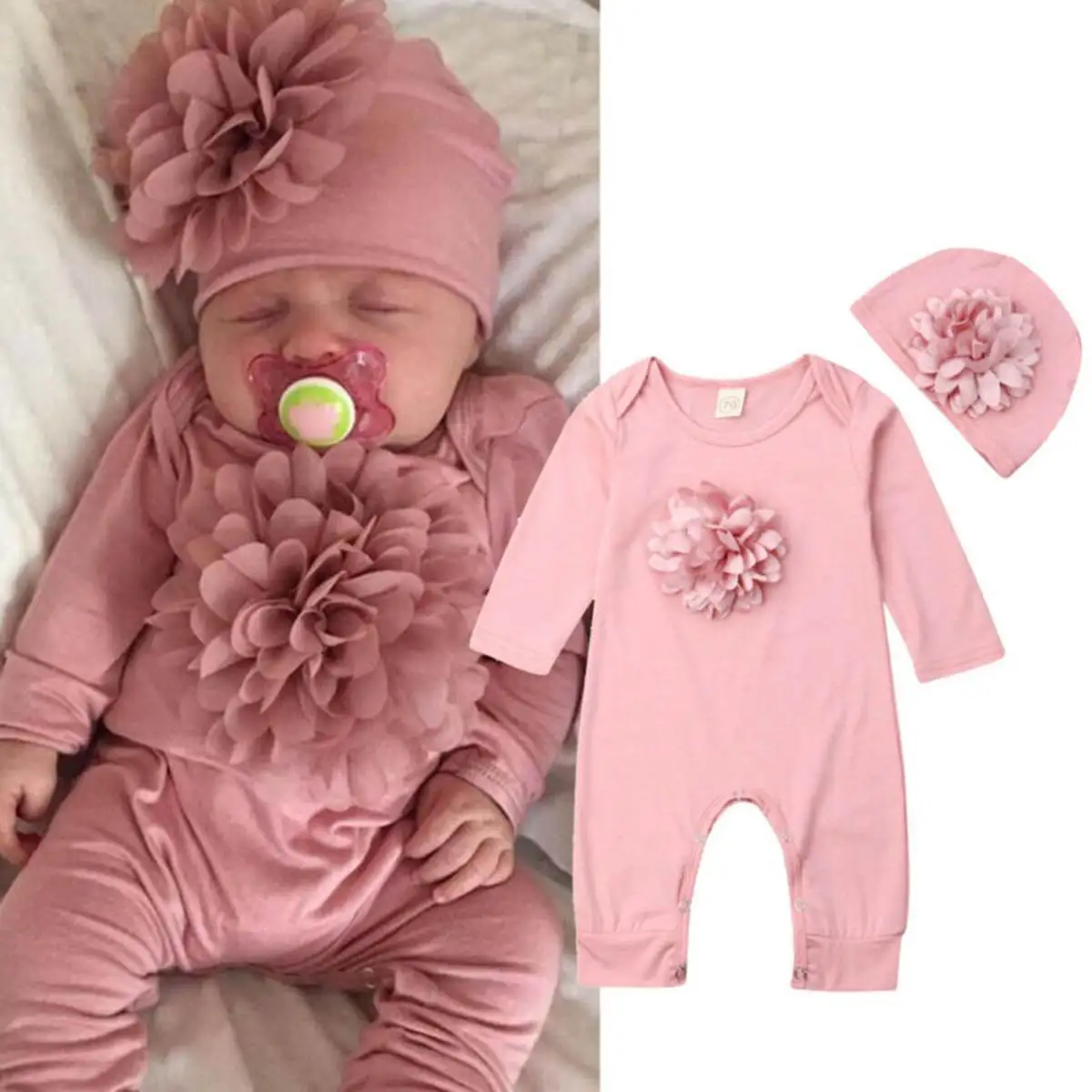 

Floral Romper Jumpsuit Cotton Jumpsuit Footwear Rompers Newborn Baby Girl Clothes Overall Hat Outfits Set Baby Girl Clothing