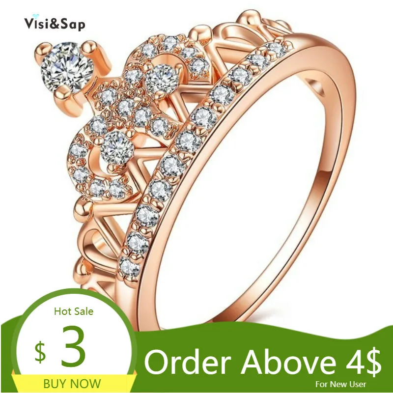 Женское кольцо с короной Visisap цвета розового золота в романтическом стиле