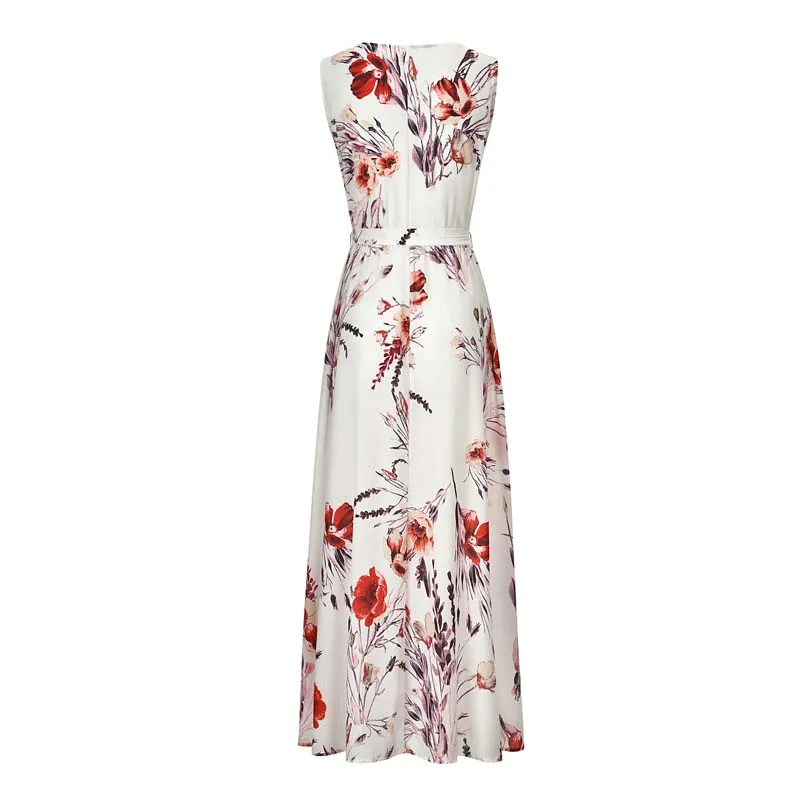 

2020 Summer Boho Maxi Dress Floor Length Print Flower Dress Beach Chiffon Sexy Long V Neck Dress A Line Women Elegant Party