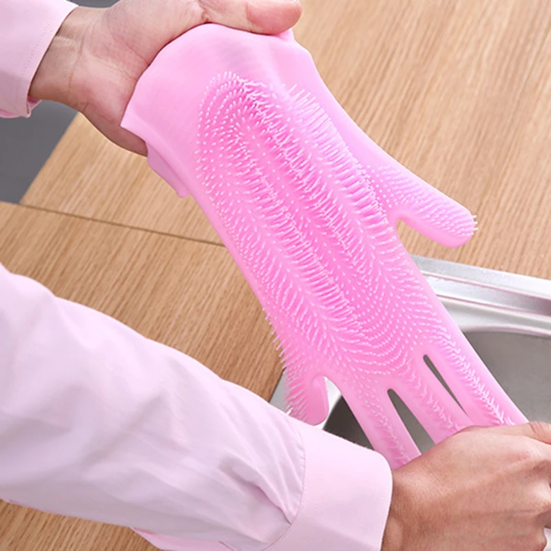 

Magic Silicone Dishwashing Gloves Durable High Temperature Resistance Kitchen Scrub Cleaning Tool NIN668