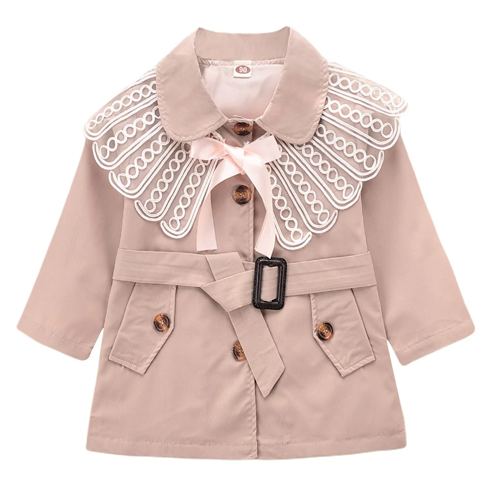 

Детская ветровка на пуговицах, с длинным рукавом и поясом