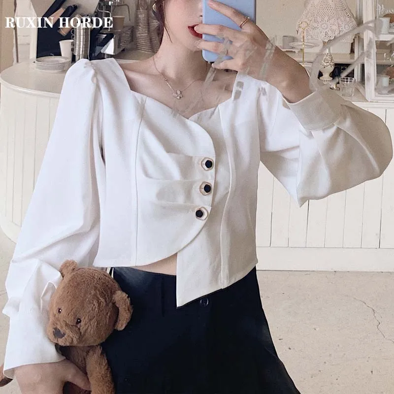 

Make the collar blouse the niche light ripe female design feeling short hubble-bubble sleeve joker western style restoring ancie