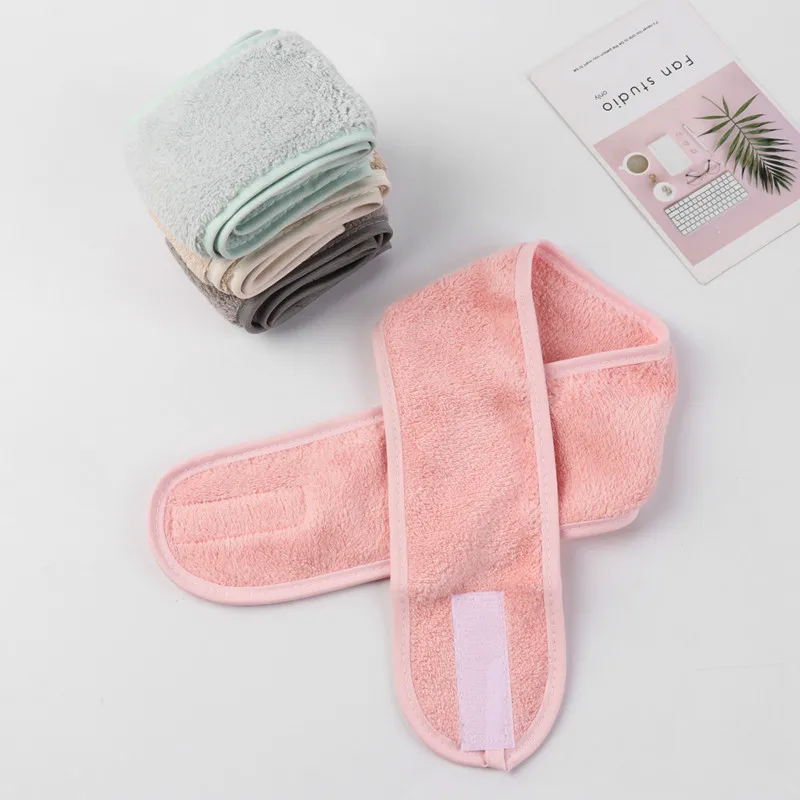 

1Pcs Pink Cap Soft Facial Hairband Makeup Head Band Stretch Toweling Hair Wrap Women's Fashion SPA Shower Caps Cleaning Cloth