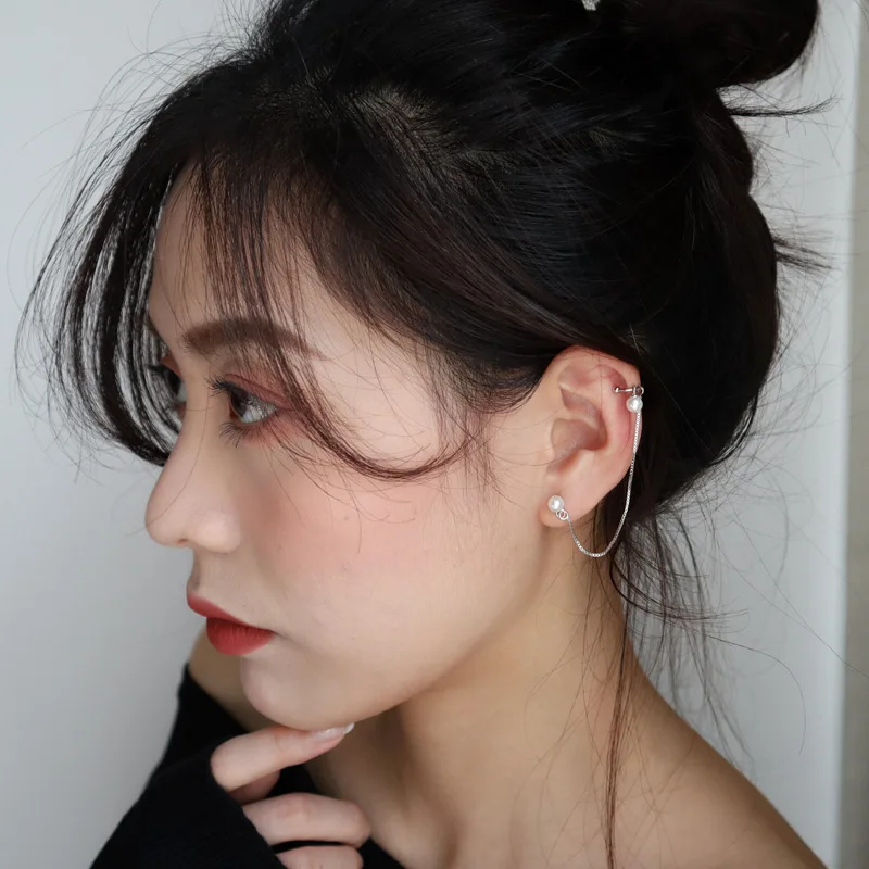 

1 PCS Korean 925 Sterling Silver Round Pearl Statement Stud Earrings For Women Wedding Jewelry Female Pendientes eh020