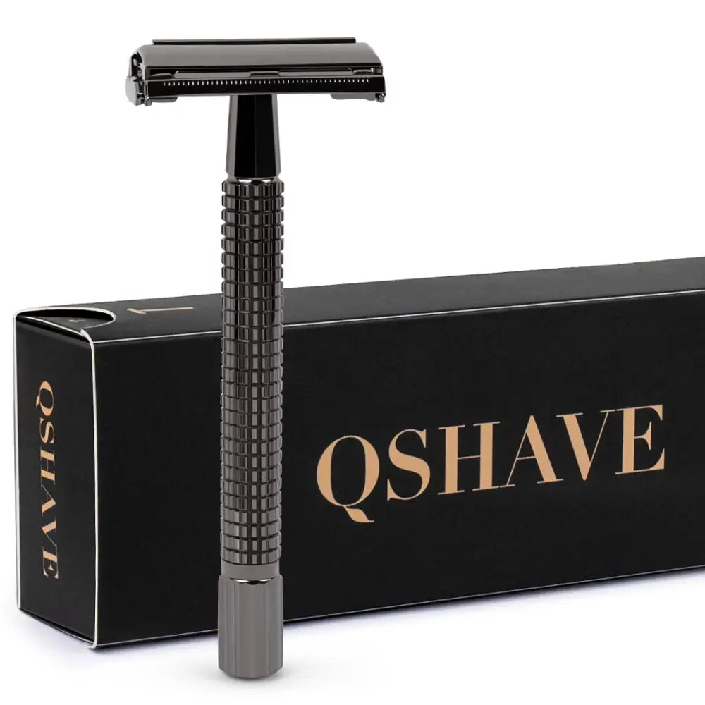 Qshave длинной ручкой бабочка open classic Предметы безопасности Бритвы Double Edge gunblack|razor