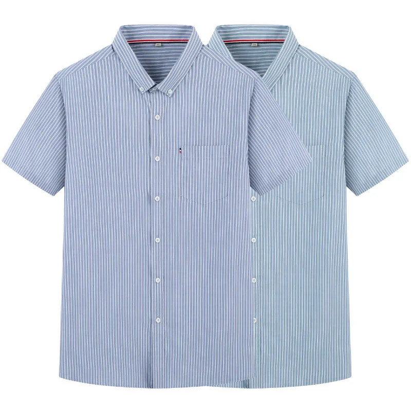 Summer 2021 new men's plus size business casual square neck stripe short sleeve shirt