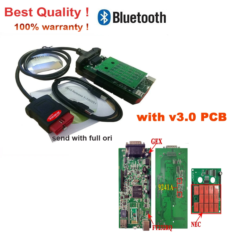 DHL 10 шт./лот VD tcs V3.0 PCB реле с bluetooth для автомобилей Дельфин/грузовиков obd2