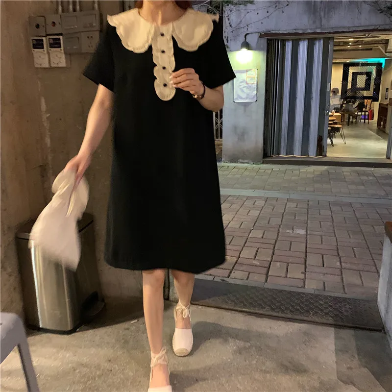 

Women's Summer Dress Doll Collar Short Dress Short Sleeves Contrast Above Knee Casual Dress for Summer Holiday