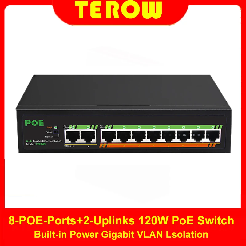 10-портовый коммутатор POE Gigabit 8-POE-порты + 2-Uplinks 120 Вт Встроенная - Цена: 2851.26
