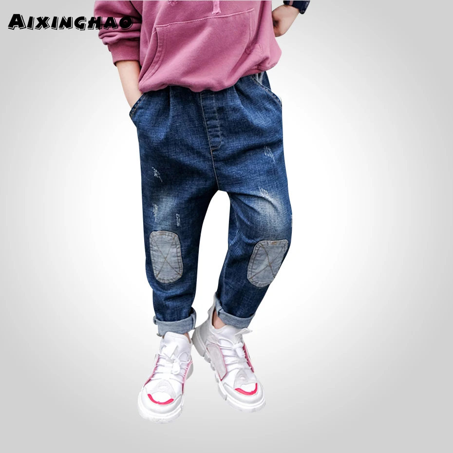 Джинсы для мальчиков джинсы в стиле пэчворк длинные детские весенне-осенние