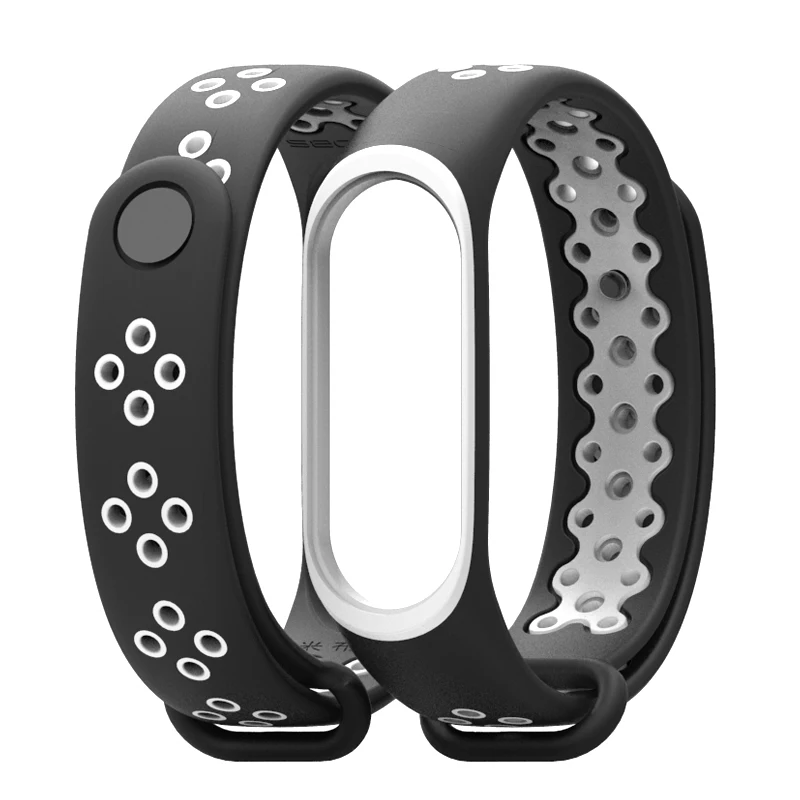 Mi Band 4 ремешок спортивный силиконовый браслет на запястье mi band 3 ремешок металлический чехол Замена mi Band 4 браслет для Xiaomi mi ремешок 3 - Цвет: Black White Mi4 3