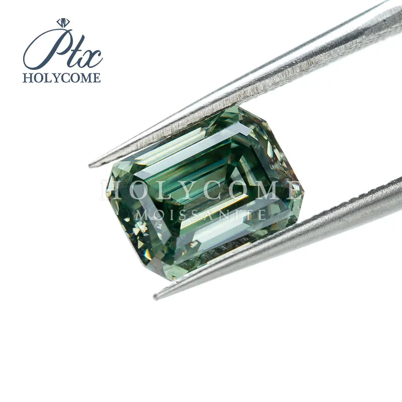 

6.5x5mm Holycome moissanite Jewelry Gemstone Green Emerald Cut Moissanite for jewelry making accpet customized 2020news
