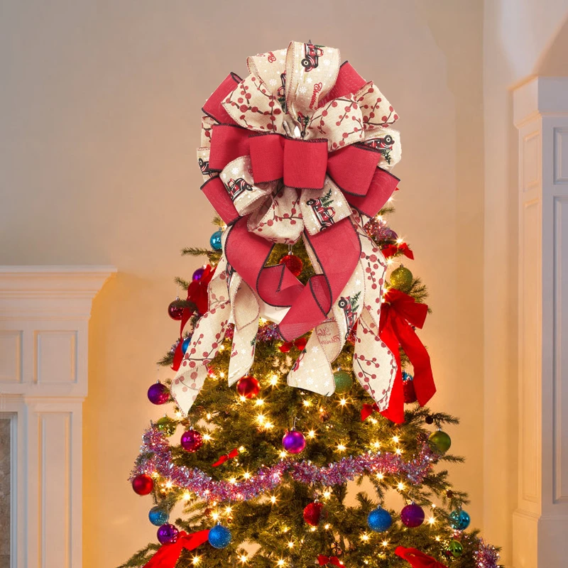 Decoraciones para &aacute;rbol de Navidad, lazos de cinta de lentejuelas de celos&iacute;a grande, adornos superiores colgantes de Navidad, fiesta de a&ntilde;o nuevo, decoraci&oacute;n de regalo de boda-1