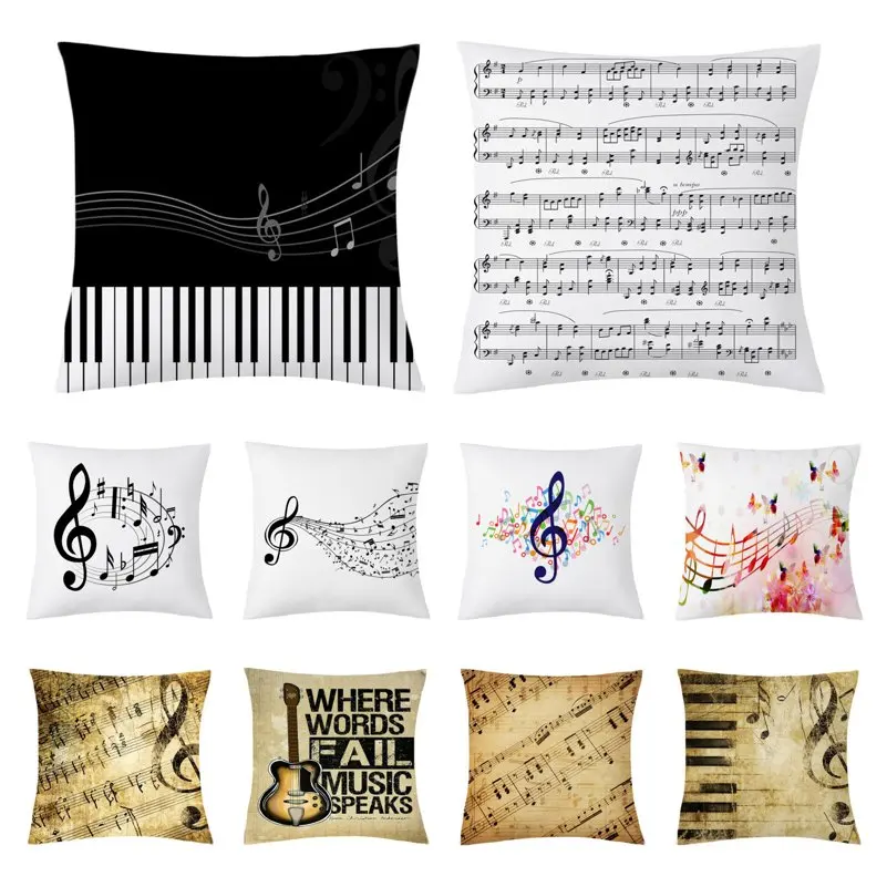 Креативный чехол для подушки с изображением музыкальных заметок наволочка