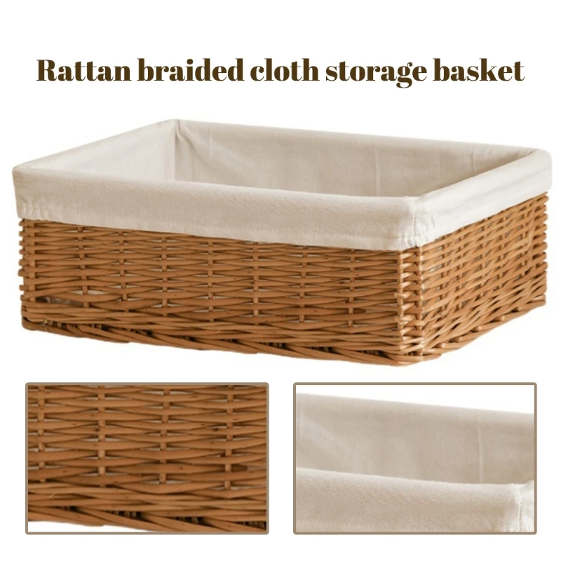 

W3JA Handmade Rattan Storage Baskets Woven Home Decorative Shelf Container Storage Bins Small Items Organizing Basket with