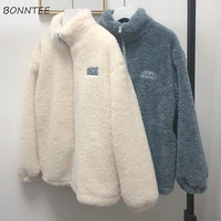 women hoodies plus velvet couple zip up letter long sleeve lambswool oversize soft fashion casual korean style warm all match