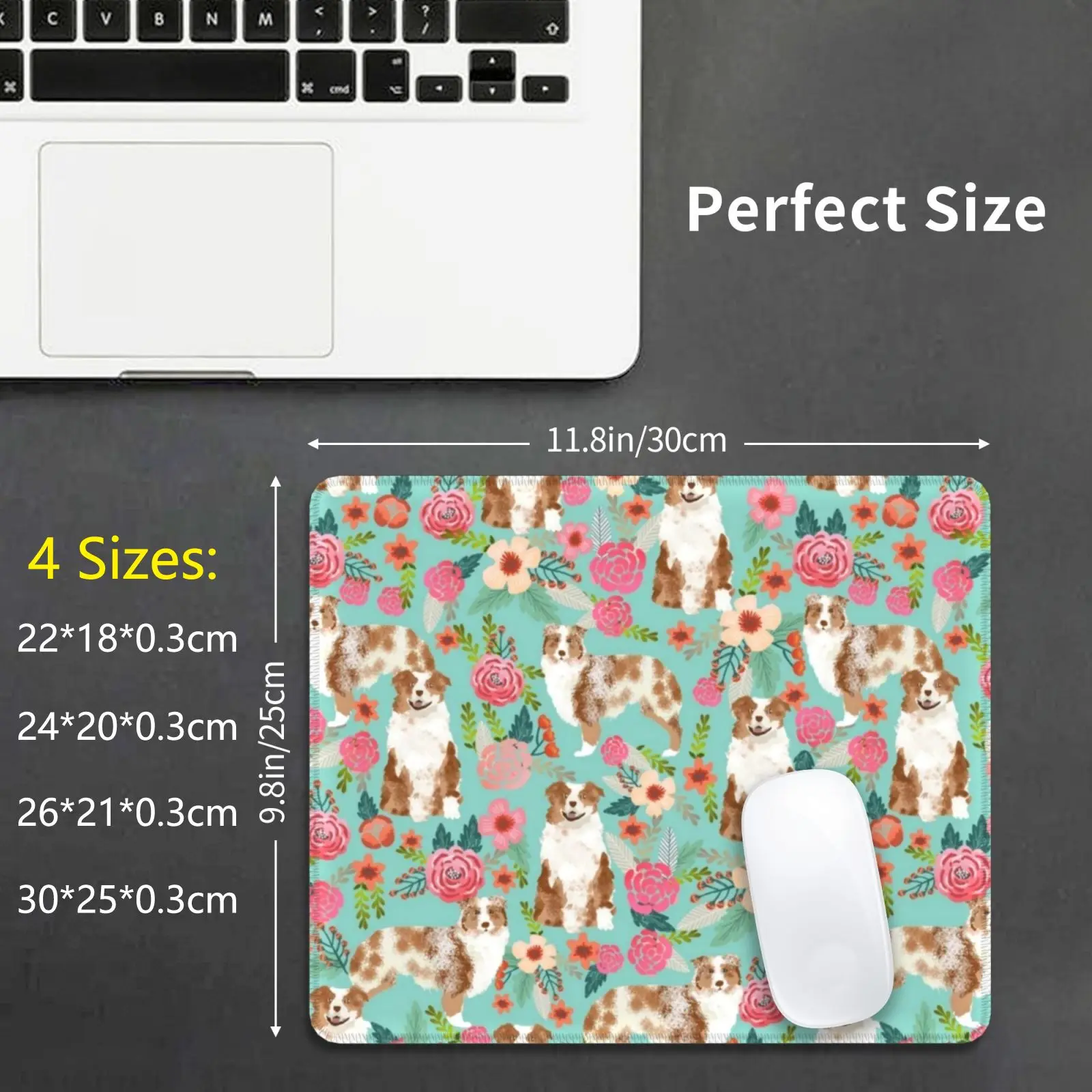 

Коврик для мыши с изображением австралийской овчарки с цветами, красная мята, 2171 Австралийская овчина