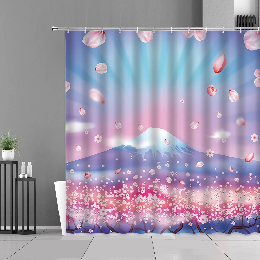 

Занавеска для душа в японском стиле с розовыми лепестками вишни
