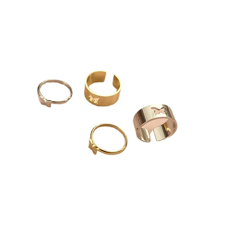 

Mini Butterfly Couple Adjustable Opening Rings Set for Women Men Unisex Gold Silver Gold Color Metal Rings Girl Trendy Jewelry