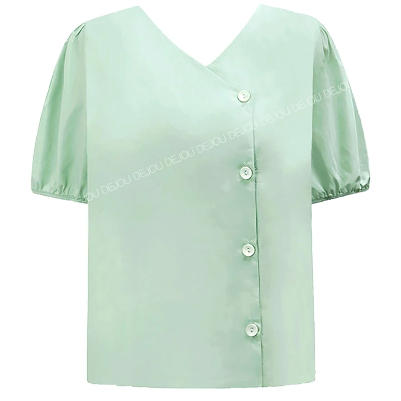 

2021 Summer New Korean Chic Simple All-Match Tops Short-Sleeved Blouse Design Sense Niche Young French Style