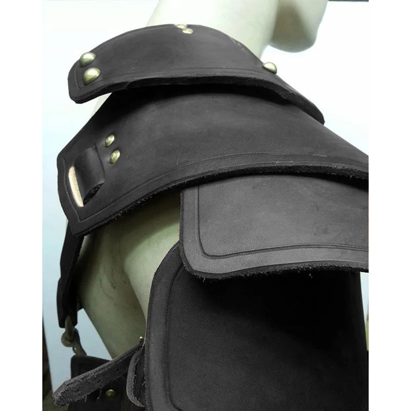 Cospty Medieval Warrior Hombres Armadura Disfraz Косплей LARP Adulto Cuero PU Piel Marron Pill Viking Hombre Con Cuern|Страшные