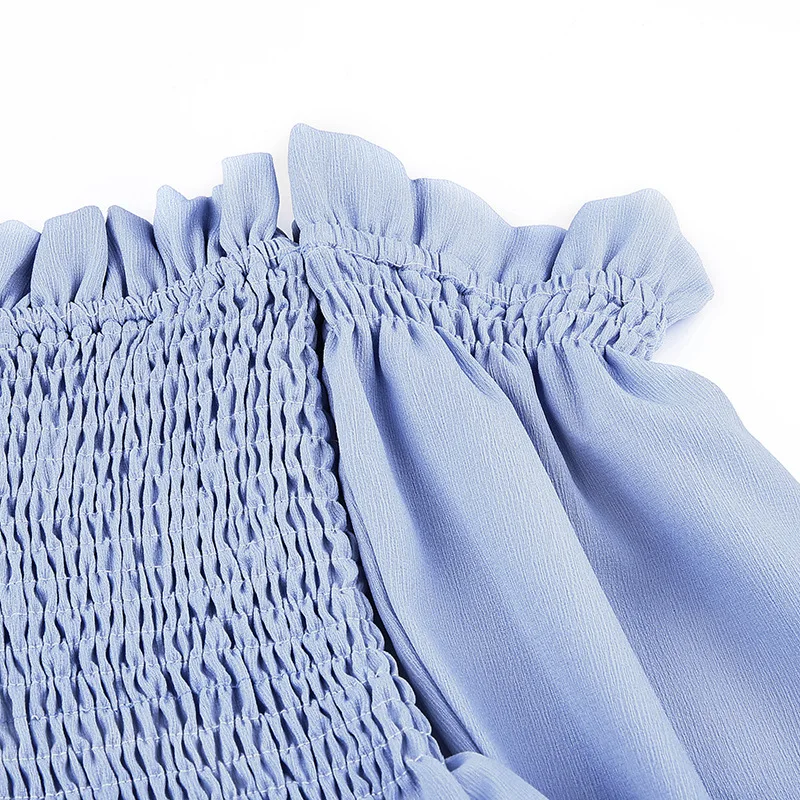 Пикантная женская шифоновая рубашка с открытыми плечами стрейчевая Клубная