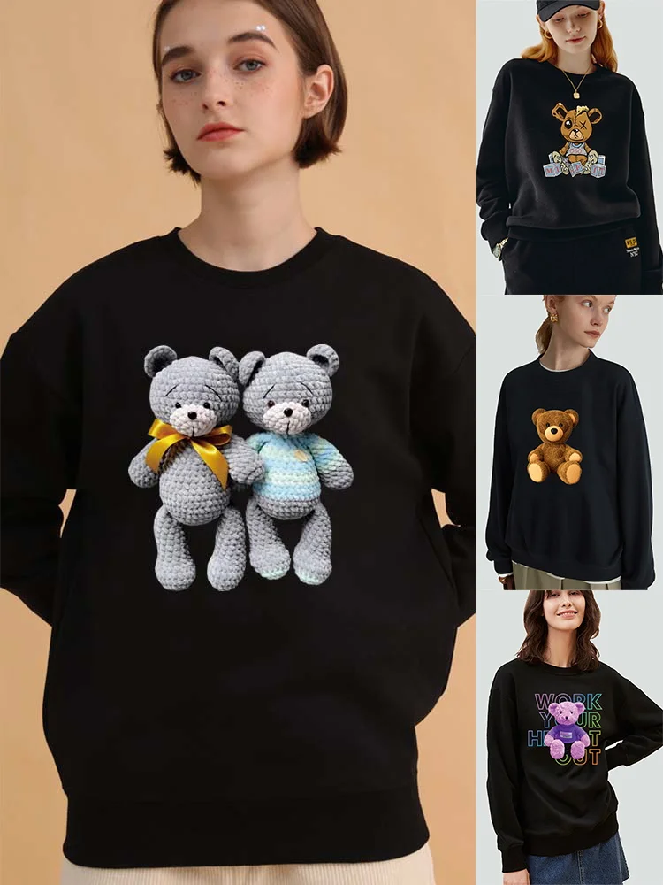 

Cute bear Print Sweatshirt Women's Hoodies Harajuku Pullover Korean Style Hoodie Polyester Long Sleeve Tops Trend Streetwear
