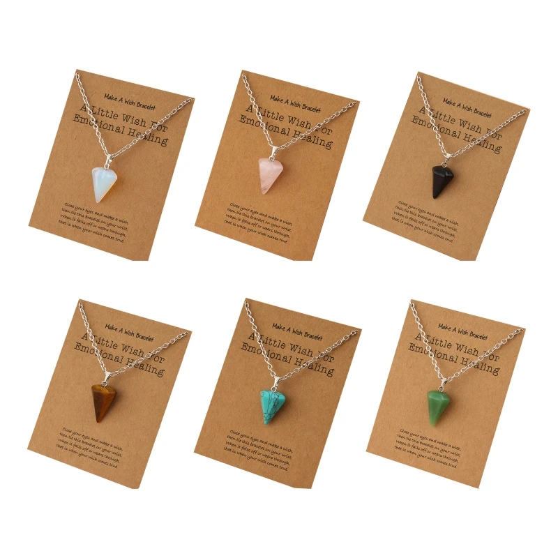 

1 Pc Natural Quartz Crystal Necklace Healing Gem Stone Hexagonal Cone Pendant Necklace Clavicle Chain Birthday Gift for Girls