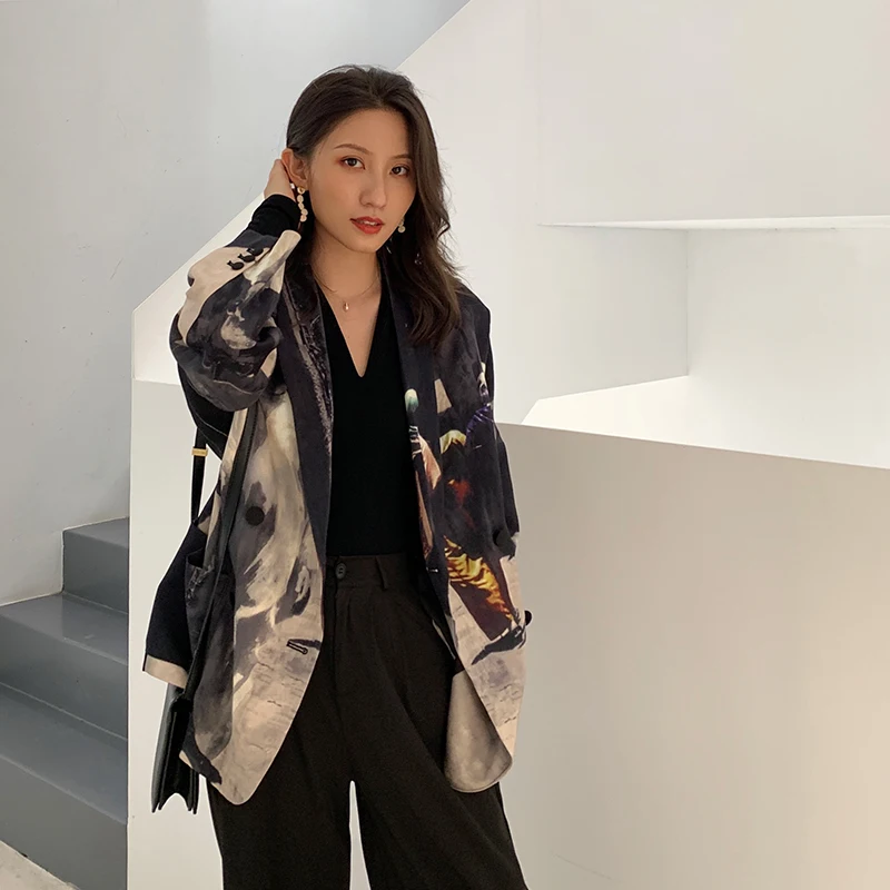 Женский Повседневный блейзер с цветочным принтом винтажный Блейзер свободного