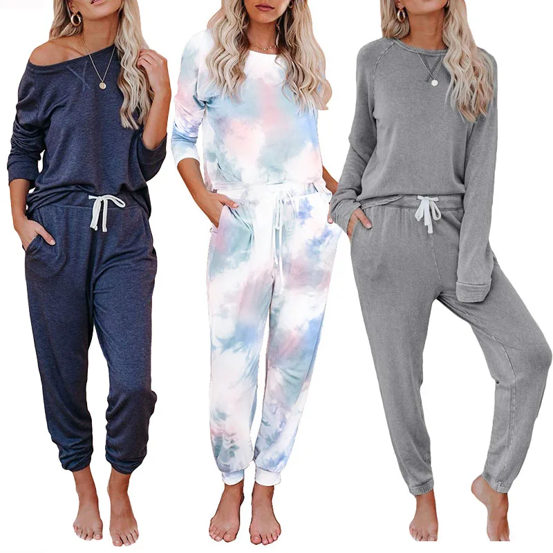 

The new tie-dye two-piece suit nightclothes European and American casual home clothing pajamas sleepwear woman pyjamas homewear