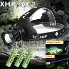 Мощный светодиодный налобный фонарь XHP90.2, водонепроницаемый головной светильник с аккумулятором 18650 лм, с зарядкой от USB, с зумом, для рыбалки