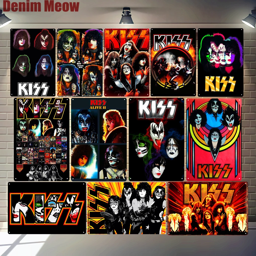 Kiss Band табличка винтажная металлическая жестяная вывеска домашний бар Паб Клуб декоративные металлические тарелки музыка рок наклейки на стену железный Арт плакат MN5