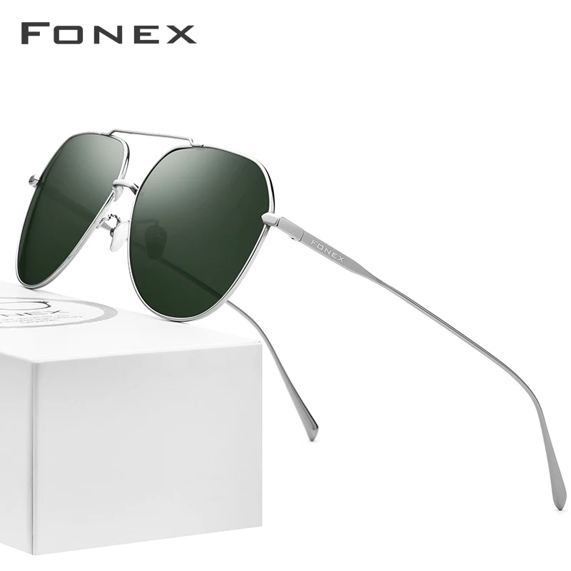 FONEX поляризационные мужские солнцезащитные очки из чистого титана, фирменный дизайн, квадратные солнцезащитные очки для мужчин,, новинка, для вождения, для улицы, UV400, 8506