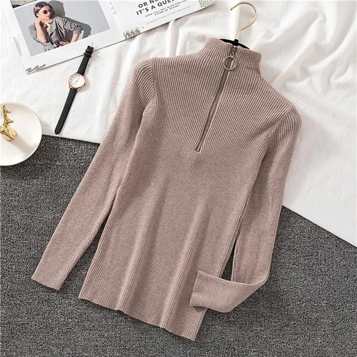 

OCEANLOVE Zipper Half Turtleneck Sweater Women Solid Slim Autumn Winter Clothes 2020 Sueter Mujer Basic Fashion Pullovers 12605